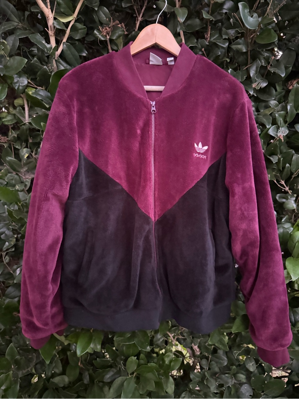 adidas Burgundy and Black Fleece Bomber Jacket